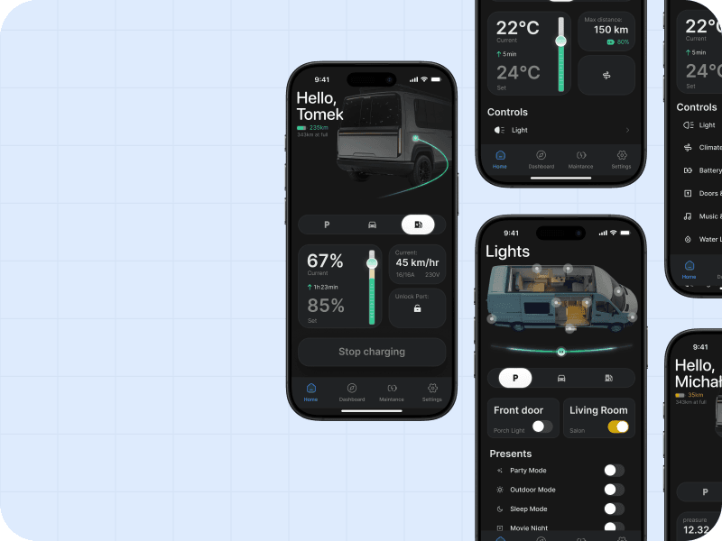 Smartphone with camper control app running